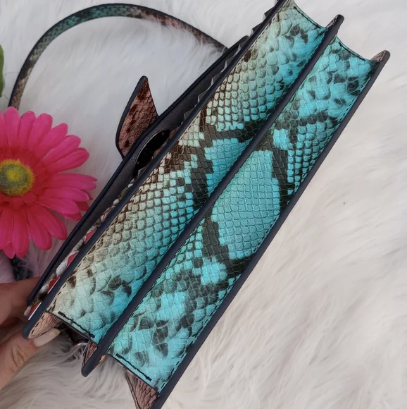Michael Kors Greenwich Ombre Ocean Blue Studded Snakeskin Leather Shoulder Bag